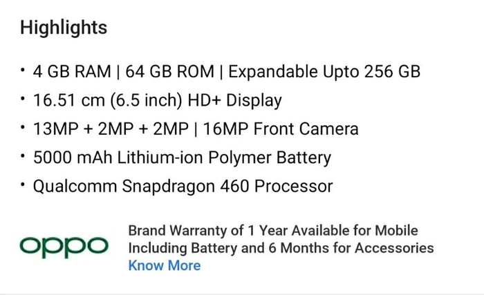 Oppo A53  4Gb Ram 64 Gb Rom
