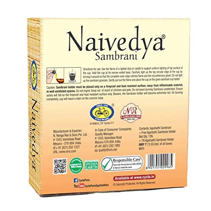 Cycle Naivedya Sambrani with Resin, Benzoin Fragrances - (12 Cups per Pack)