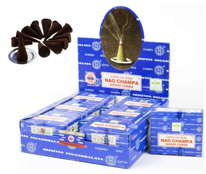 Satya Nag Champa Dhoop Cones Pack of 12 Pkt of 12 Dhoop Cones Each (Total 144 Dhoop Cones| Incense Cones)