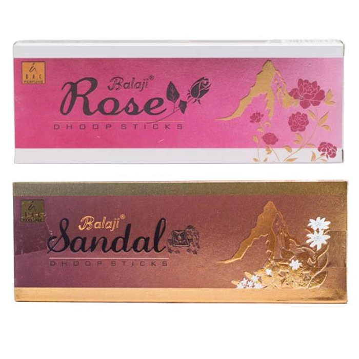 BAC Perfume Balaji Sandal & Rose Dhoop Sticks -Combo- 60 Gram Each