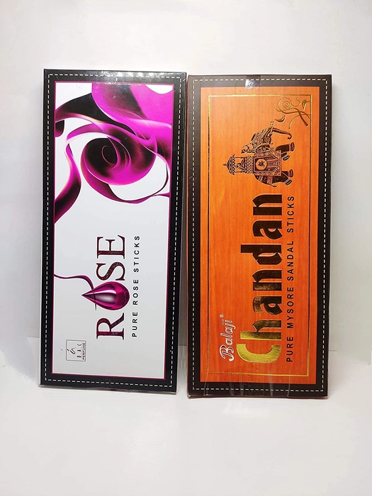Balaji Chandan and Rose Natural Agarbatti Stick for Pooja Combo - Premium Pure Fragrance Incense Sticks -Decent Fragrance - 25 Sticks Pack of 2 Box (25 Stick X 2 Box =50 Sticks)