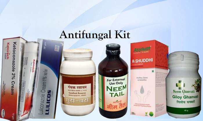 Gandhak Rasayan Tab + R-Suddhi Syp + Neem Oil + Neem Giloy Dhanvati + Luliconazole Cream + Ketoconazole Cream  (Antifungal Kit)