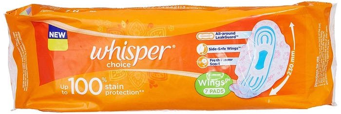 Whisper choice sanitary napkin with wings 7 pads