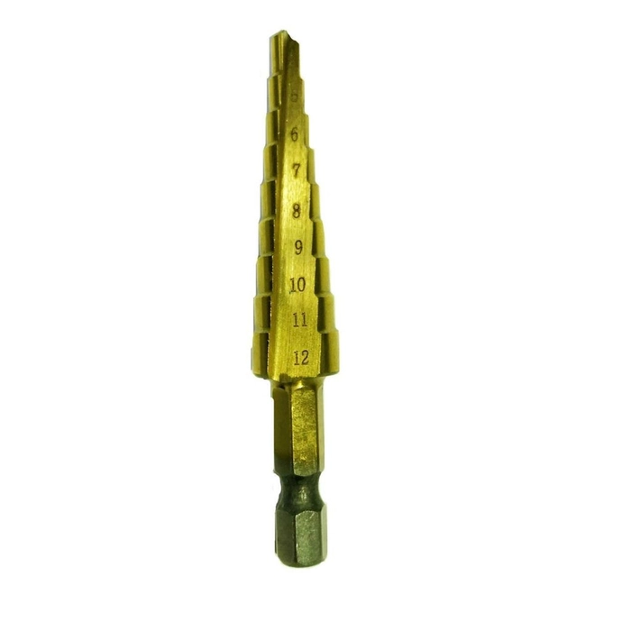 Titanium HSS 9-Step Cone Drill 4-12MM Hex Shank 1/4 Hole Cutter Drilling Tool