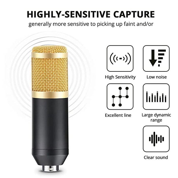 BM-800 Sensitive Condenser Microphone Set with Adjustable Arm Stand + more