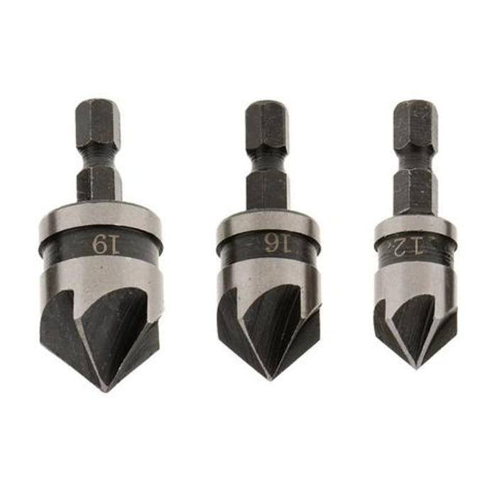 3 PIECES 1 OR 4 INCH HEX 12, 16, 19 MM COUNTERSINK POWER DRILL BIT BORE SET FOR WOOD METAL