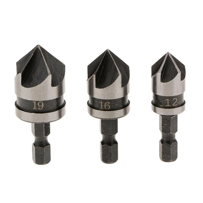 3 PIECES 1 OR 4 INCH HEX 12, 16, 19 MM COUNTERSINK POWER DRILL BIT BORE SET FOR WOOD METAL