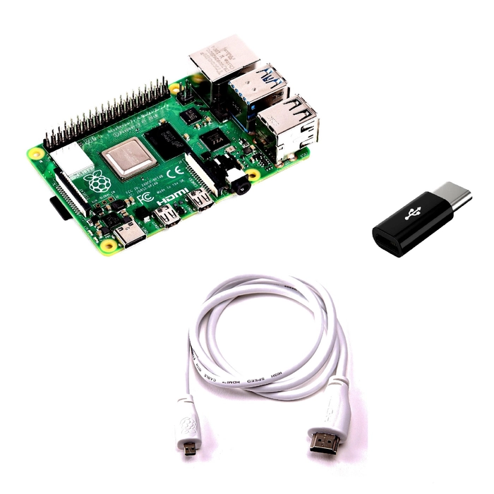 Combo of Raspberry Pi 4 (1 GB RAM) + Micro HDMI to HDMI cable + Micro-USB to type C Converter