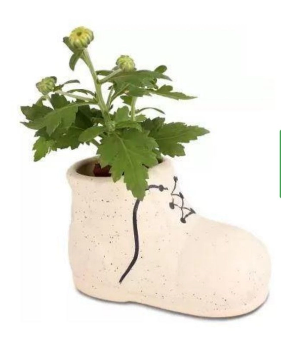 Shoe Boot Shape Ceramic Pot (White)