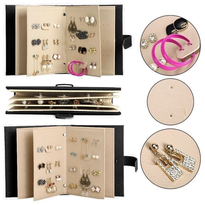 PU Leather Makeup Organizers Ornaments Fashion Women Earrings Collection Necklace Jewelry Book