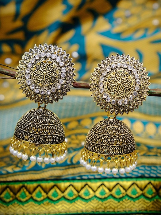 Amazon.com: Desi Hawker Golden Oxidized Earring Bali Jhumki Jhumka Jewelry  Bollywood Drop Dangle Chandelier Tribal ni-63: Clothing, Shoes & Jewelry