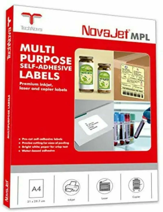 NOVAJET 48 Labels (Per A4 Size Sheet) Multi Purpose Self Adhesive Labels (100 Sheets)