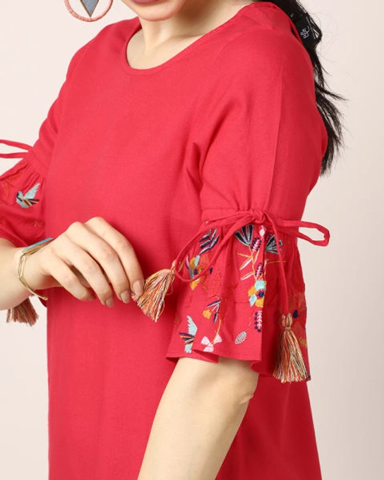 Bell & Butterfly Sleeves Embroidered Top For Women