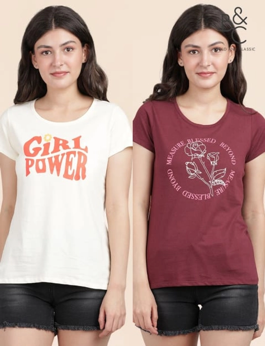 Classic Graphic Half Sleeves Waist Length for Women -Pack of 2