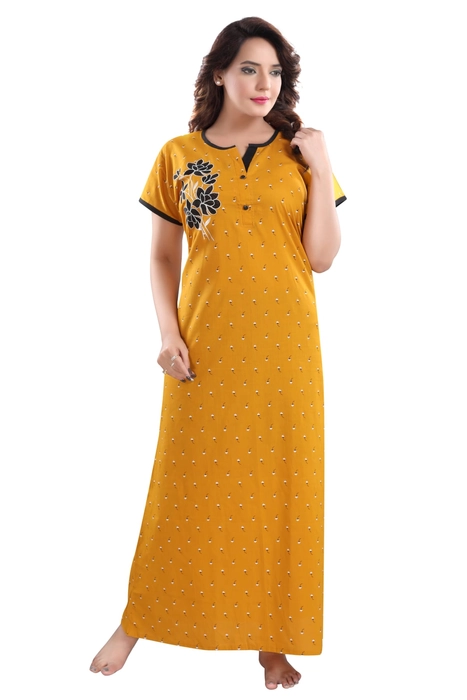 Cotton Boat Neck Embroidered StraightCut NightGown for Women