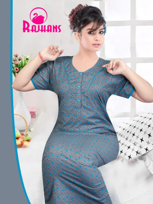 Cotton Diamond Neck Printed A-line NightGown for Women