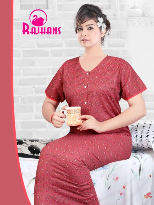Cotton Diamond Neck Printed A-line NightGown for Women