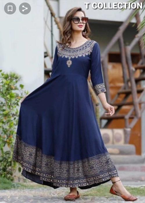 Rayon Foil Print Ankle Length Anarkali Kurti for Women