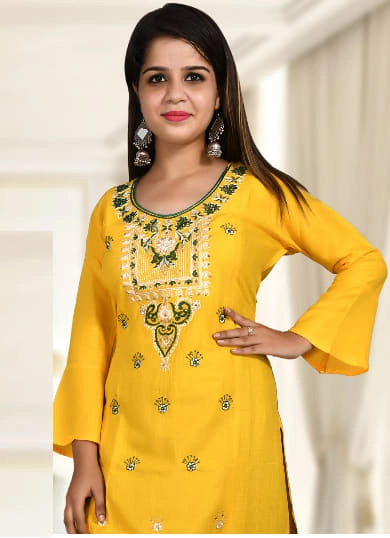 Rayon Slub Embroidered Work Straight Kurta Set for Women Set Of 4