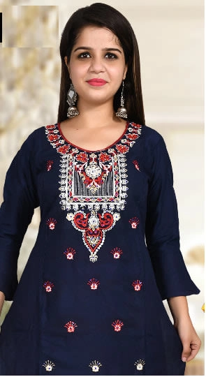 Rayon Slub Embroidered Work Straight Kurta Set for Women Set Of 4