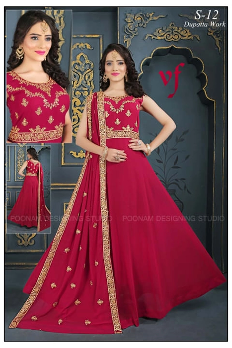 Stitched Bamboo Silk Hand Work A-Line Gown