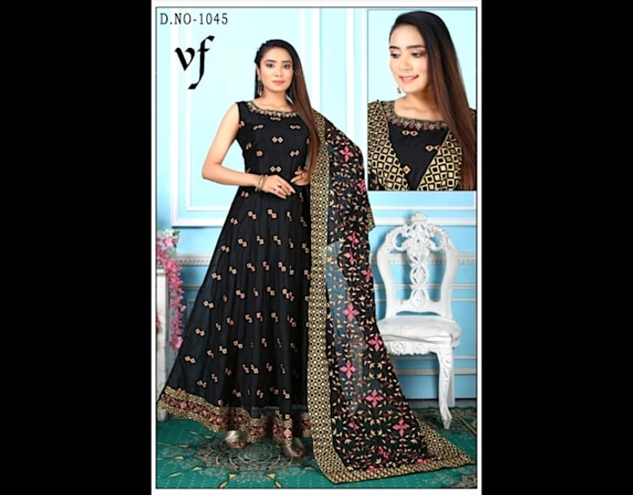 Stitched Chanderi Silk Embroidered A-Line Gown