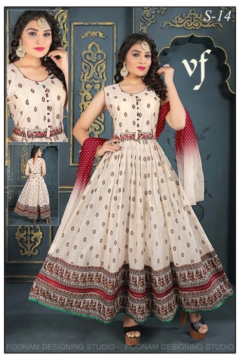 Stitched Chanderi Silk Printed Rajasthani Gown