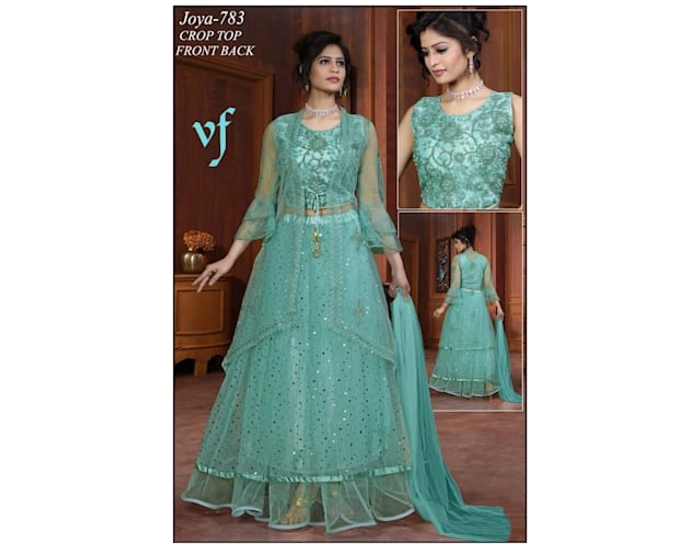 Stitched Net Embroidered Work Crop Top Lehenga
