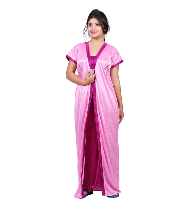 Satin for Women Nightie & Robe Set Pink