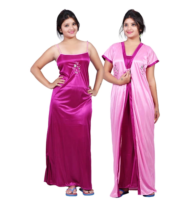 Satin for Women Nightie & Robe Set Pink