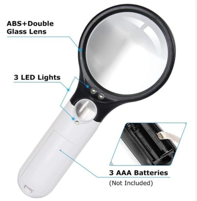 Large 10x Handheld Magnifying Glass With Led And Uv Light, Jumbo Size