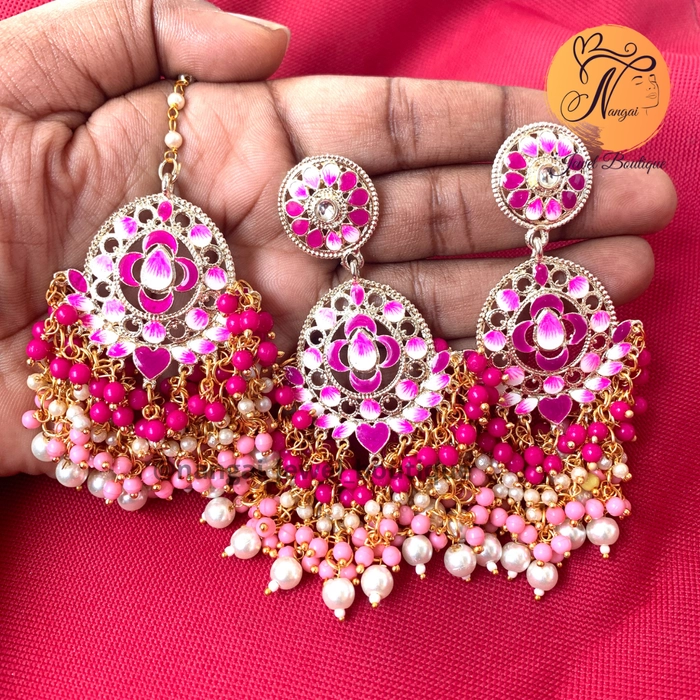 Buy Kundan Meenakari Lotus Earrings With Pink Beads & Pearls and CZ  Crystals/meenakari Earrings/lotus Jewelry/bollywood/indian Jewelry Online  in India - Etsy