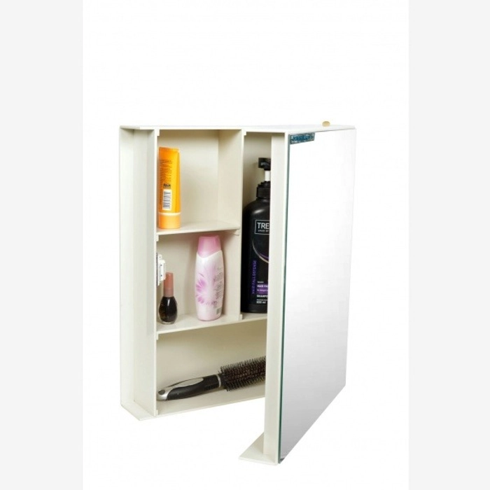 Deluxe Style Single Door Plastic Storage Bathroom Cabinet with Mirror- White