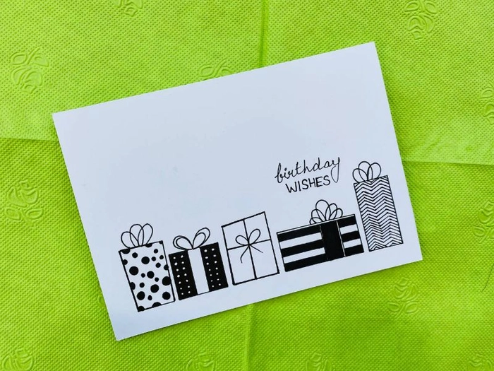 | Handmade Black Marker Happy Birthday Card | 10.5 X 15 cm Size | Black And White Gifts |