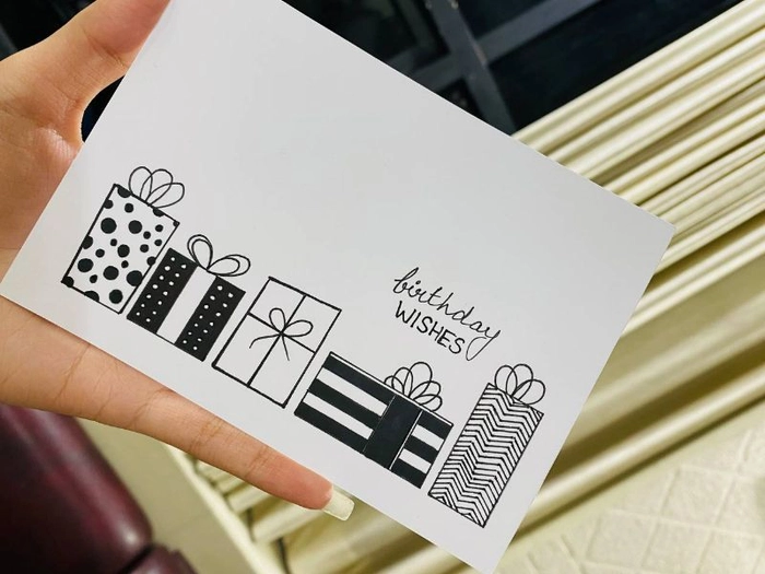| Handmade Black Marker Happy Birthday Card | 10.5 X 15 cm Size | Black And White Gifts |