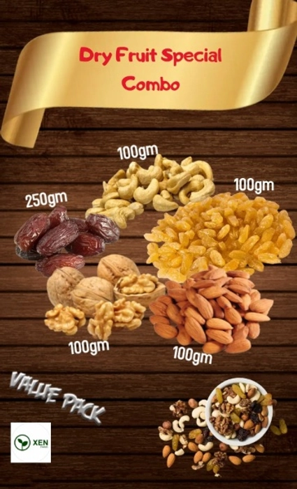 Dry Fruit Special Combo (Date-250+ Kaju-100gm + walnut -100gm +raisin -100gm+Almond-100gm)