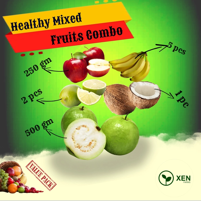 Healthy Mix Fruits Combo (250gm Red Delicious Premium Apple + Kathali kola 5 pcs + Mosambi lebu 2 pcs + Coconut 1 pc + Peyara 500gm)