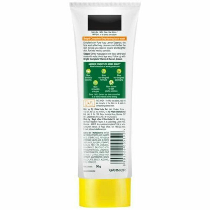 Garnier Bright Complete Vitamin C Face Wash - With Lemon Extracts, Fights Dullness, 50 g Tube