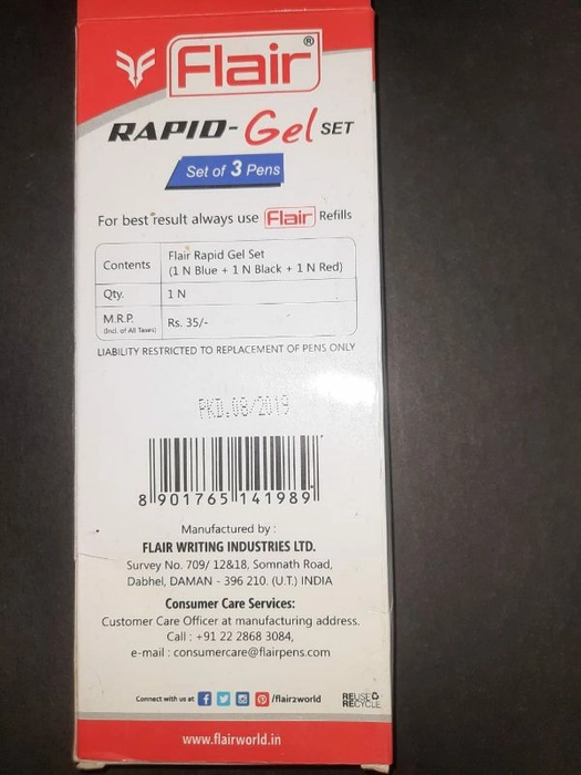 Flair Rapid Gel Set Blue Red Black Pens