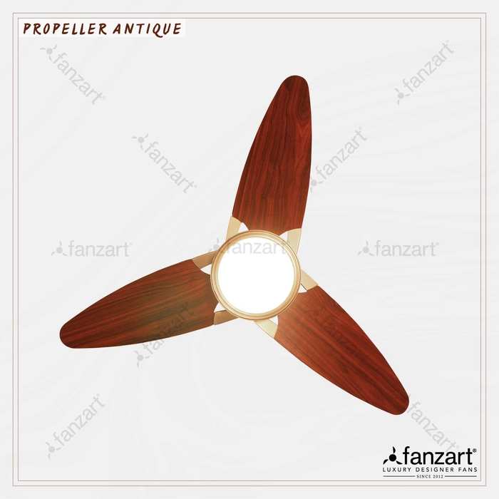 Propeller Antique Brass- 52″ Contemporary fan with 3 x Special Treated Plywood Blades, Multi Coloured LED and Remote Control