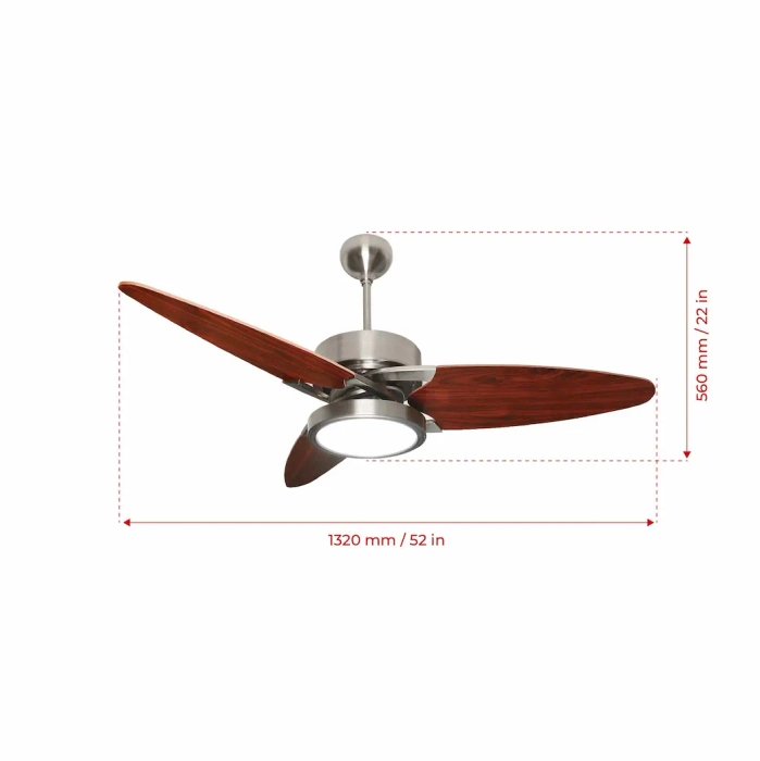 Propeller- 52″ Contemporary fan with 3 x Special Treated Plywood Blades, Multi Coloured LED and Remote Control