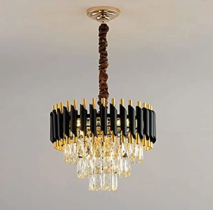 FANDOM 400MM Stainless Steel Tube Crystal Chandelier Lamp (Gold Black, Warm White, M8309)