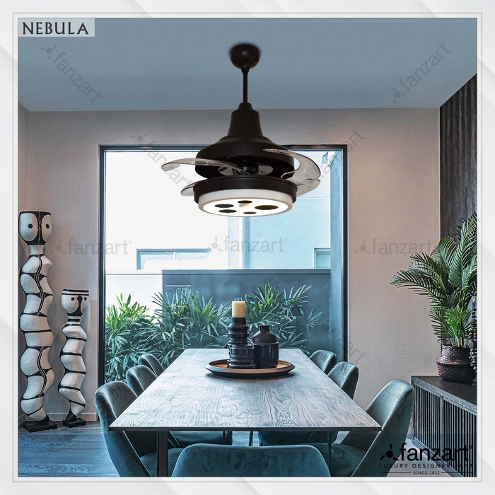 Nebula- 36″ Modern fan with 4 x Hidden Retractable ABS Blade Fan with BLDC motor, Summer-Winter feature, Multi-Coloured LED and Remote Control