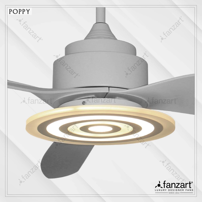 Poppy- 54” Modern fan with 3 x Matte White ABS blades, Multi Coloured LED and Remote control