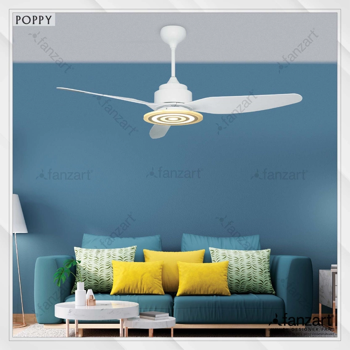 Poppy- 54” Modern fan with 3 x Matte White ABS blades, Multi Coloured LED and Remote control