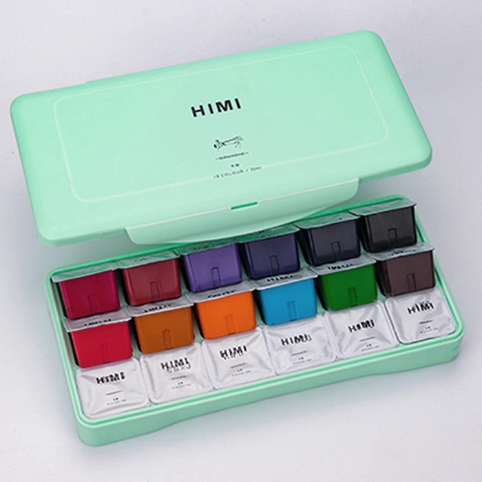 HIMI Gouache Paints - 30 ml jelly cups x 18 colours set - Green case