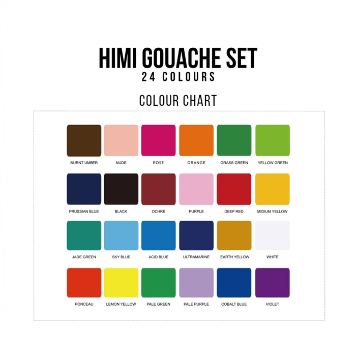 HIMI GOUACHE PAINT SET, 30ML/24COLORS, JELLY CUP, GREEN 