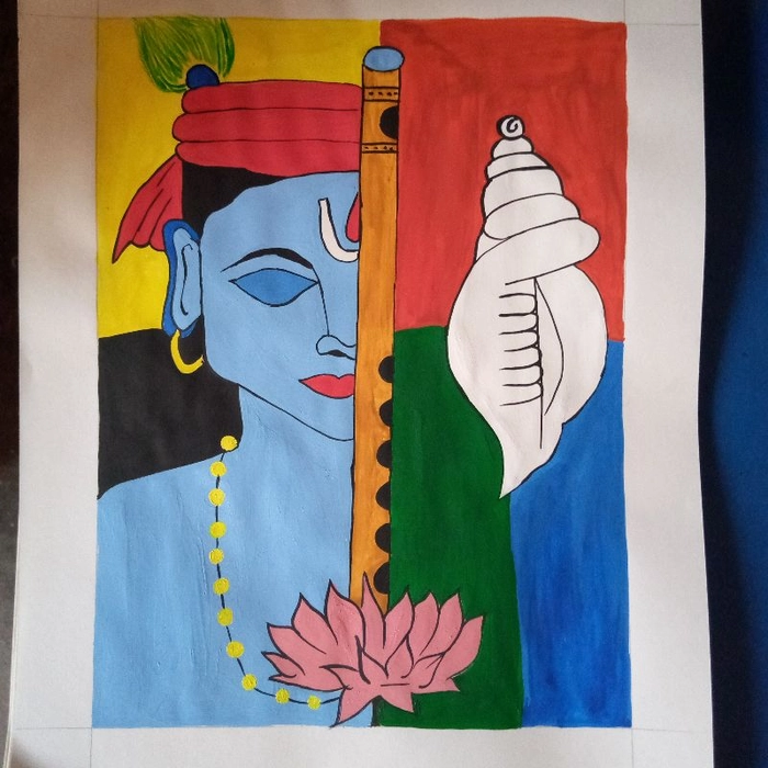 Buy Krishna smiling Handmade Painting by SANDHYAMISHRA PRAMANIK.  Code:ART_8370_62216 - Paintings for Sale online in India.