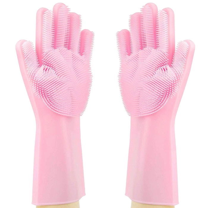 Silicone Gloves With Wash Scrubber Reusable Brush Heat Resistant Gloves Kitchen Cleanin