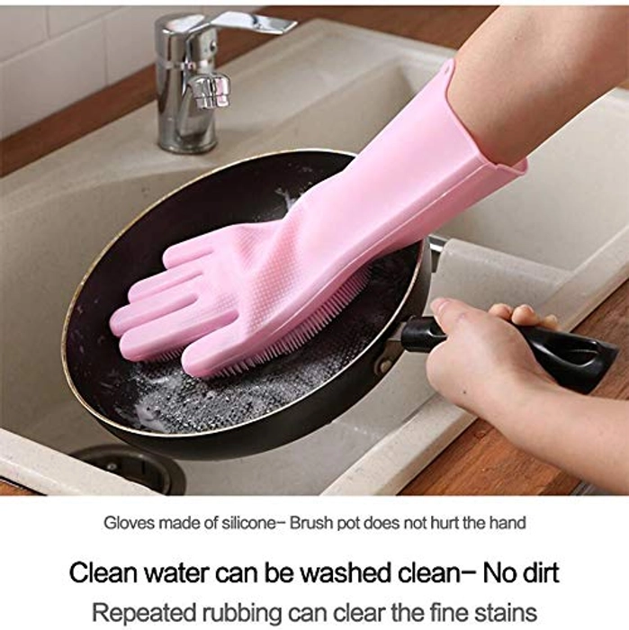 Silicone Gloves With Wash Scrubber Reusable Brush Heat Resistant Gloves Kitchen Cleanin